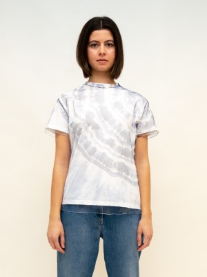Fabiana Filippi T-Shirt aus Jersey und Tüll in blau-tönen Batik-Muster 