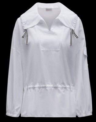 Moncler Bluse aus Popeline gekräuselter Kragen mit Rips in schwarz und weiß